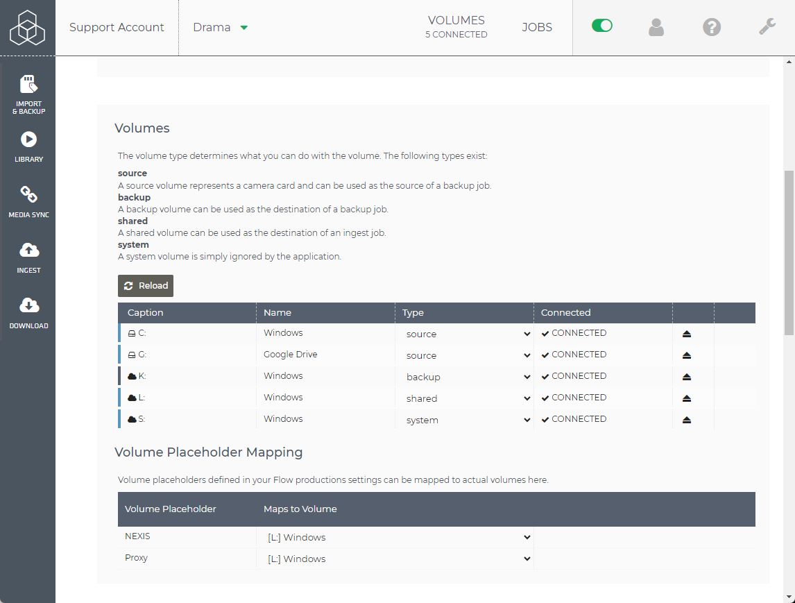 Limecraft screenshot showing where to configure local storages for using in Edge. 