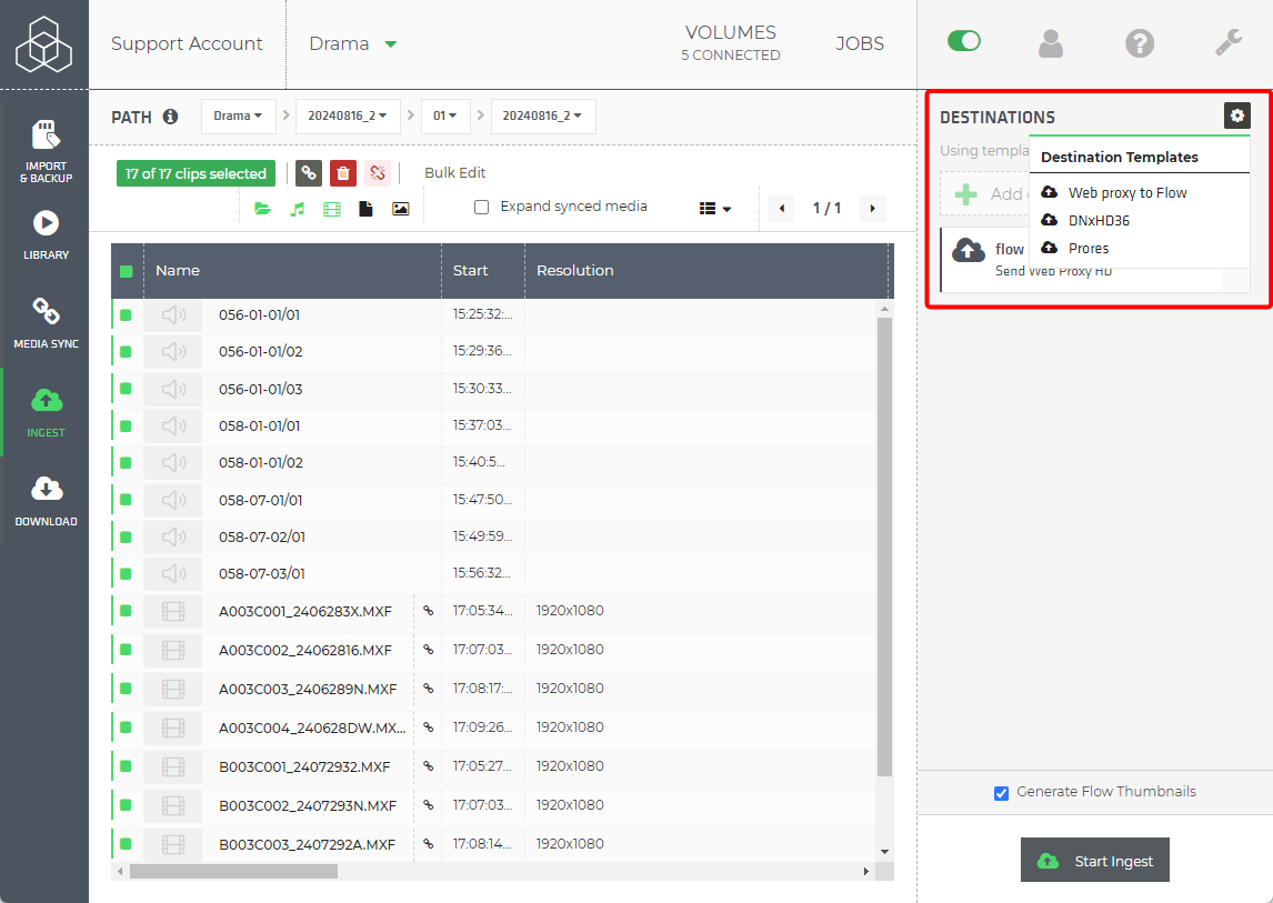 Example of using Ingest templates when ingesting with Limecraft Edge. 