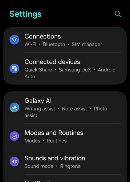 Android Settings screen