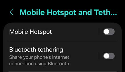 Android Mobile Hotspot and Tethering screen