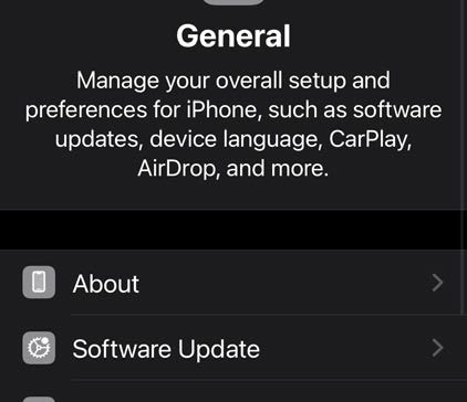 iPhone General settings screen