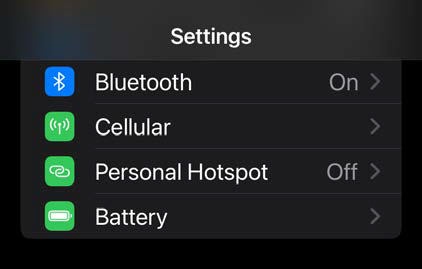 iPhone Personal Hotspot in Settings