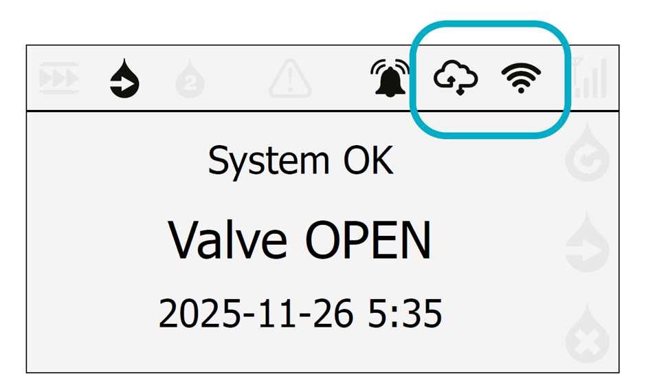 NOWA control panel screen showing Wi-Fi and cloud icons