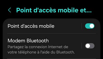 Point d’accès mobile Android activé