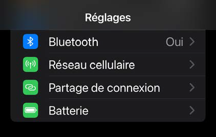 Menu Partage de connexion iPhone