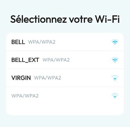 Écran de sélection du Wi-Fi dans NOWA PRÉSENCE