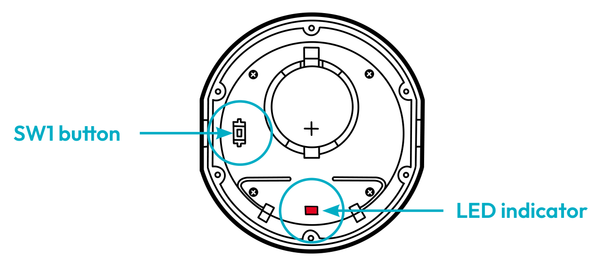 SW1 button and LED indicator inside the sensor