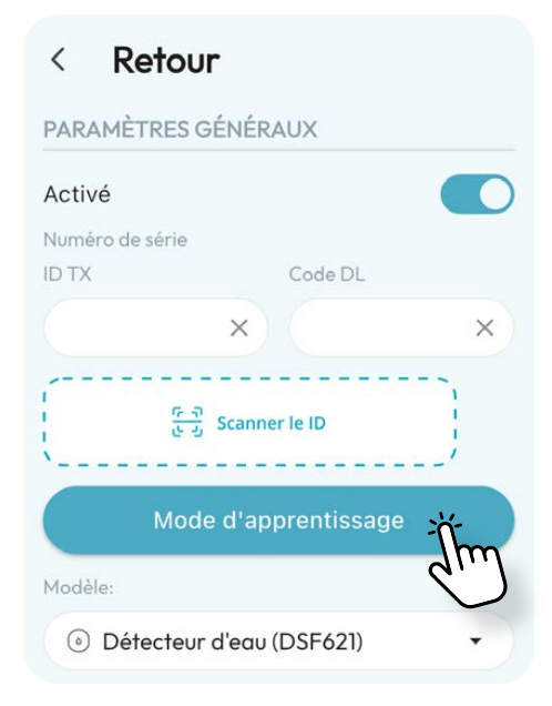 Appuyer sur Mode apprentissage dans l’écran de configuration du détecteur