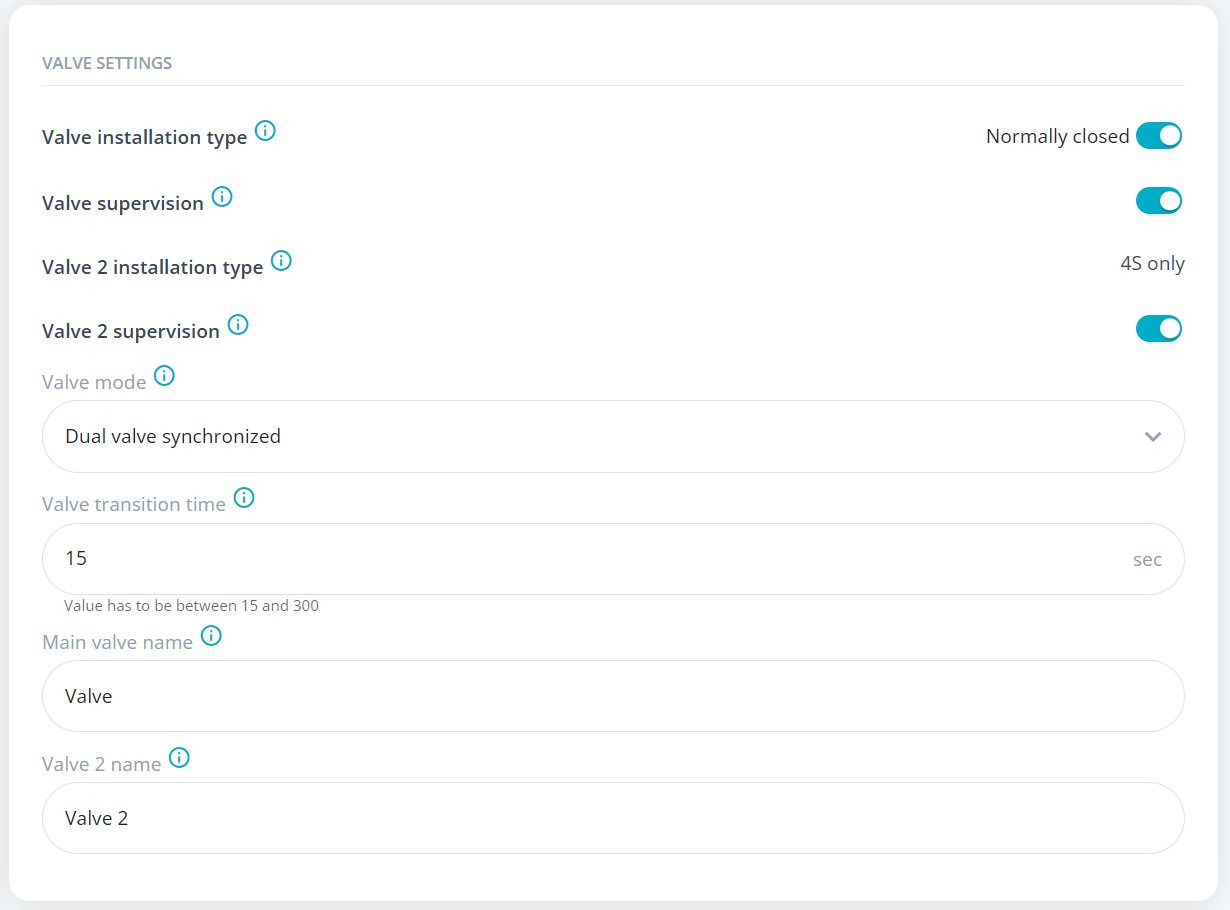 Valve settings dual valve synchronized mode