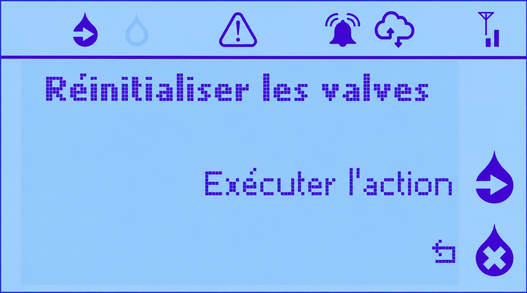 Menu de réinitialisation des valves