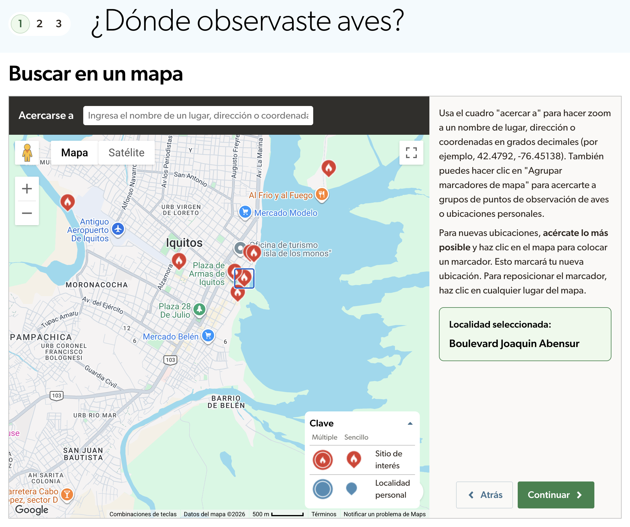 Sitios 
  de interés de eBird en Central Park