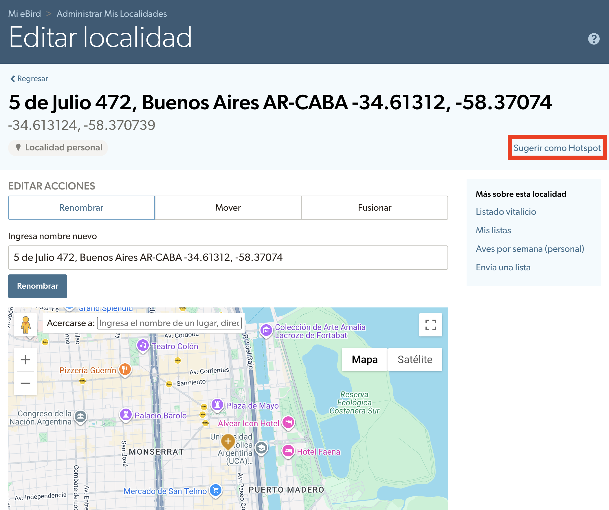 Sugerir una ubicación como sitio de interés