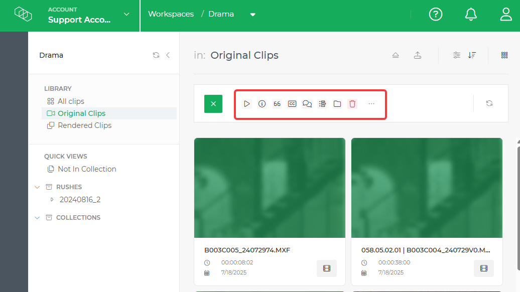 Limecraft screenshot showing how to open several videos at once from the Library.