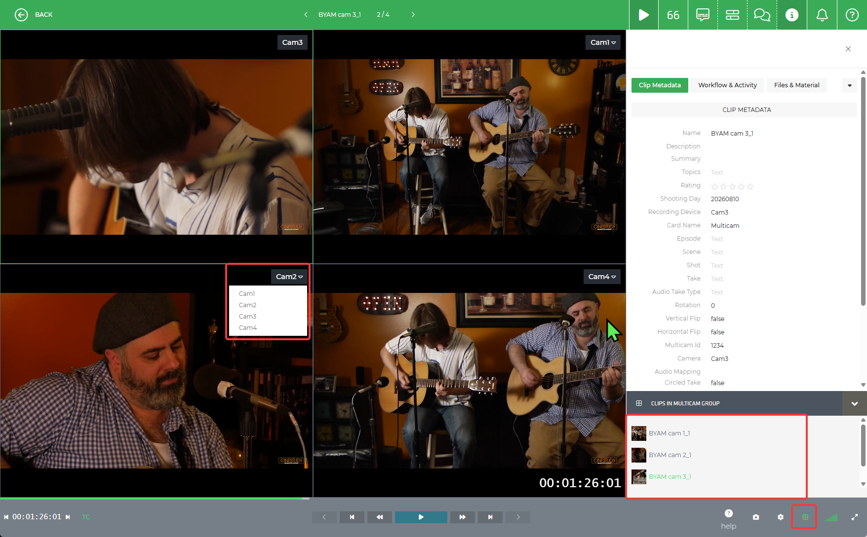 Limecraft screenshot showing how to use the multicam player. 
