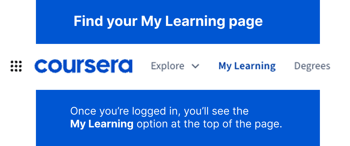 An image showing the My Learning option at the top of the page (between Explore and Degrees)