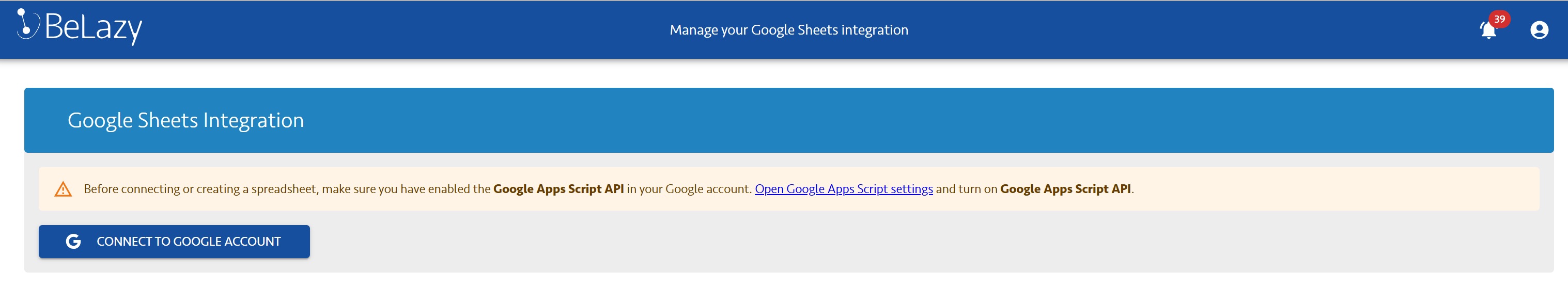 Screenshot: Connect to Google account button