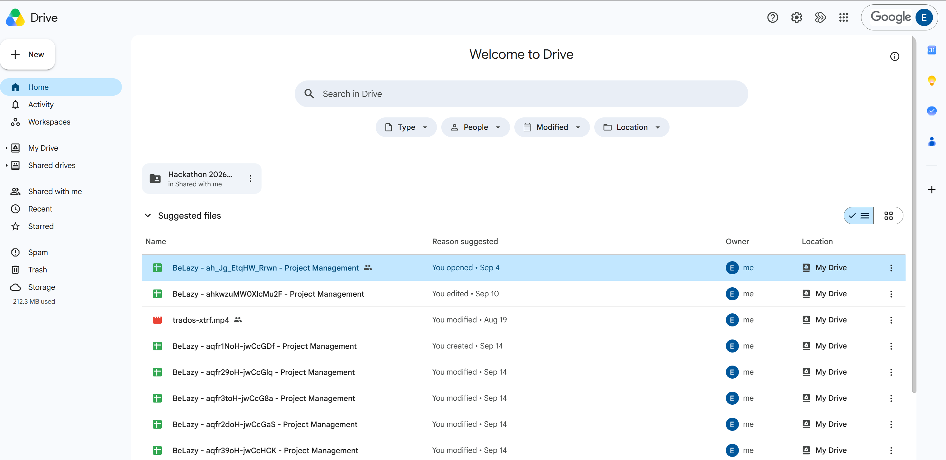 Screenshot: sharing the spreadsheet in Google Drive