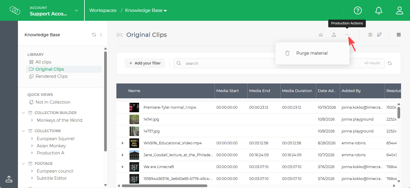 Limecraft screenshot showing where to run Limecraft Workflows in the workspace. 