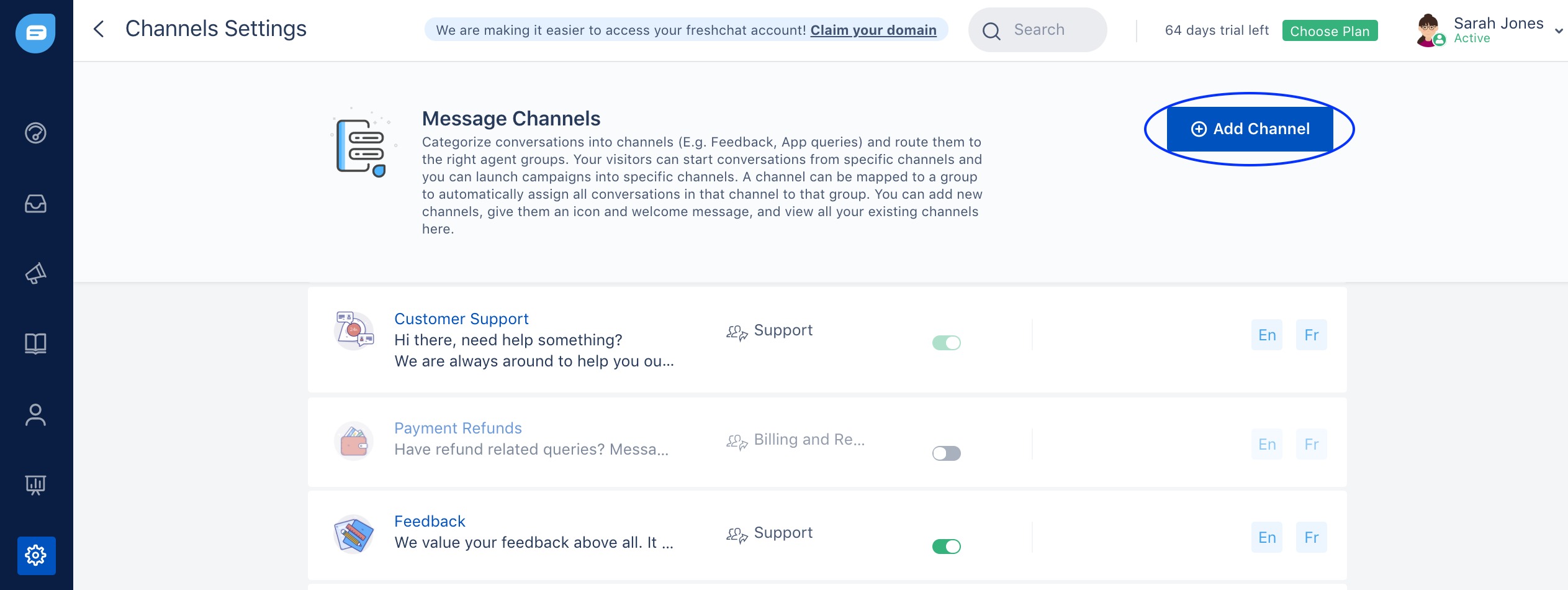 Message Channels Freshchat