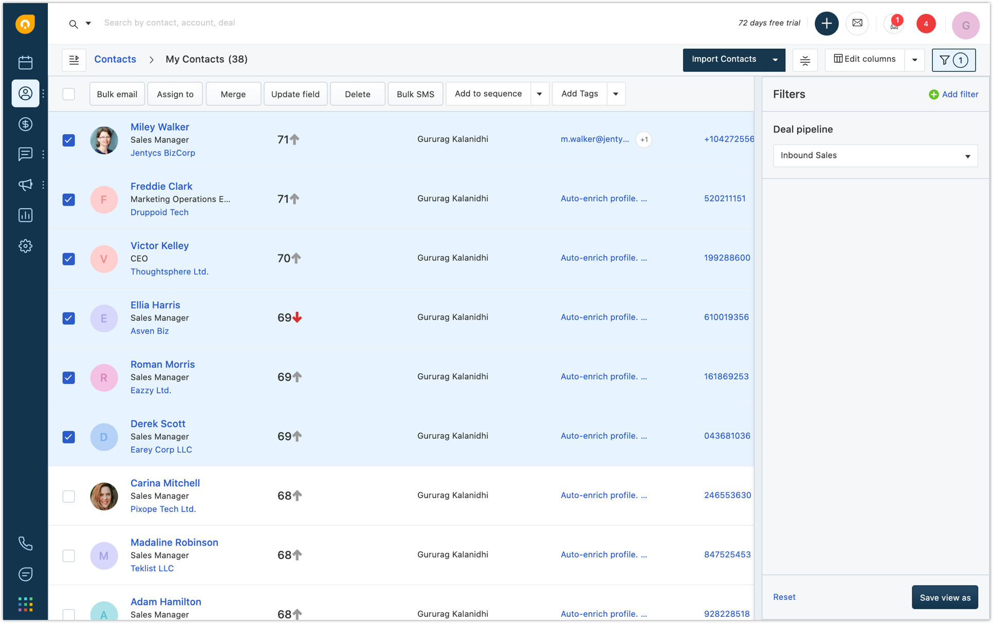 How to bulk assign contacts, accounts, and deals? FreshworksCRM