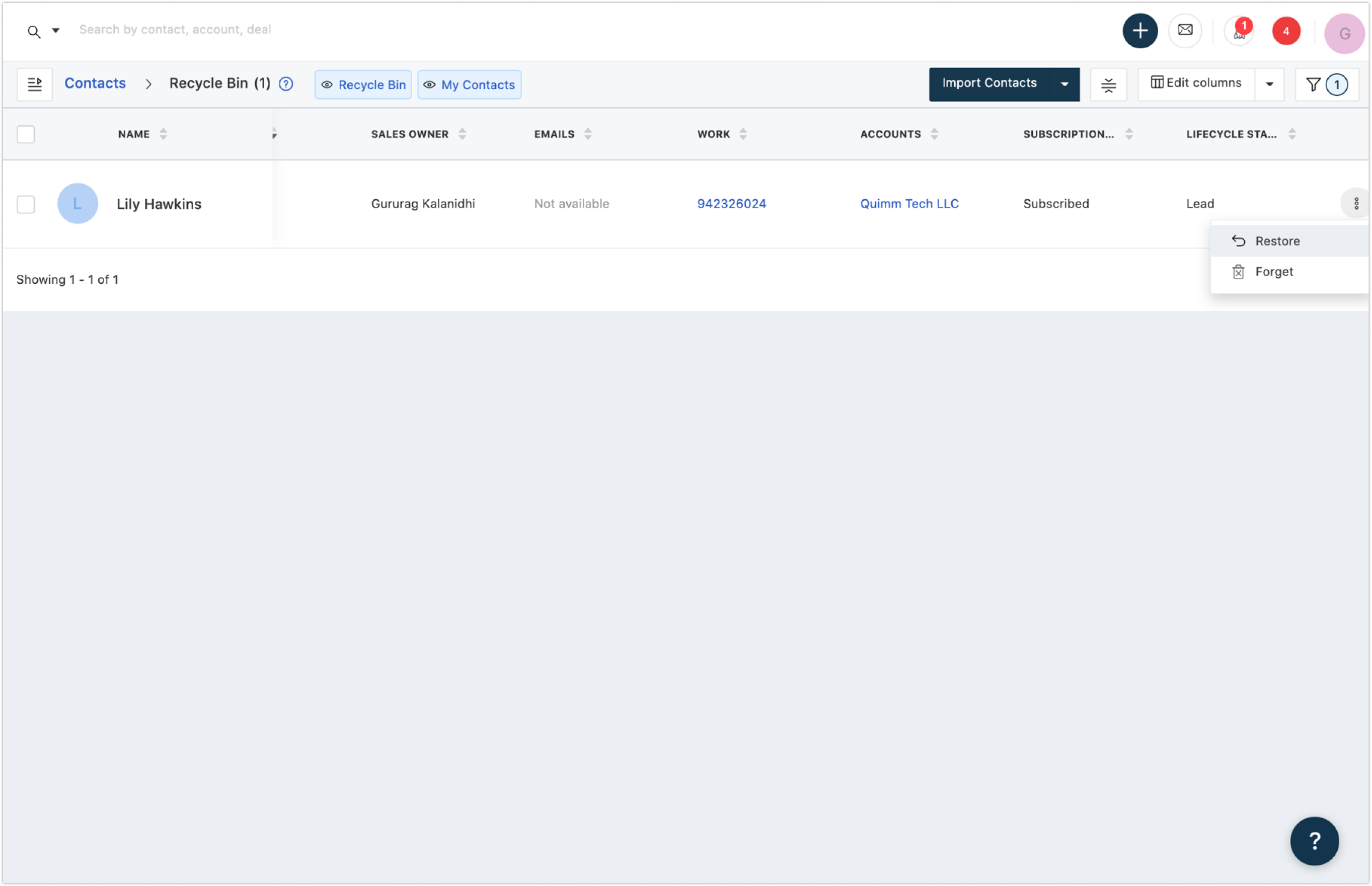 How to restore deleted records from the recycle bin? Freshsales