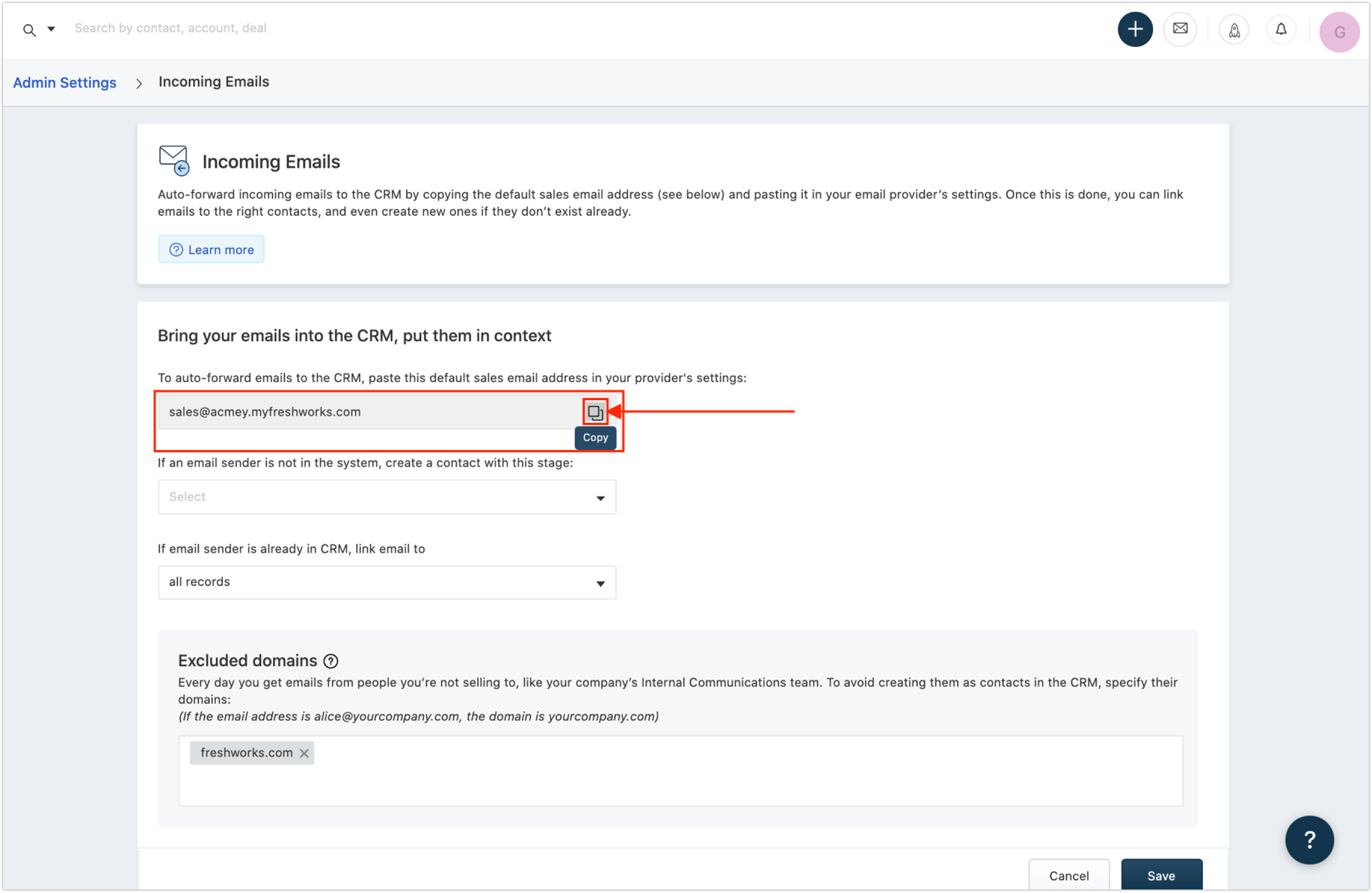 How to send emails using forward or bcc email address? Freshsales