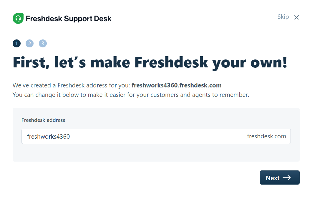 Customize your URL when you first sign up for Freshdesk