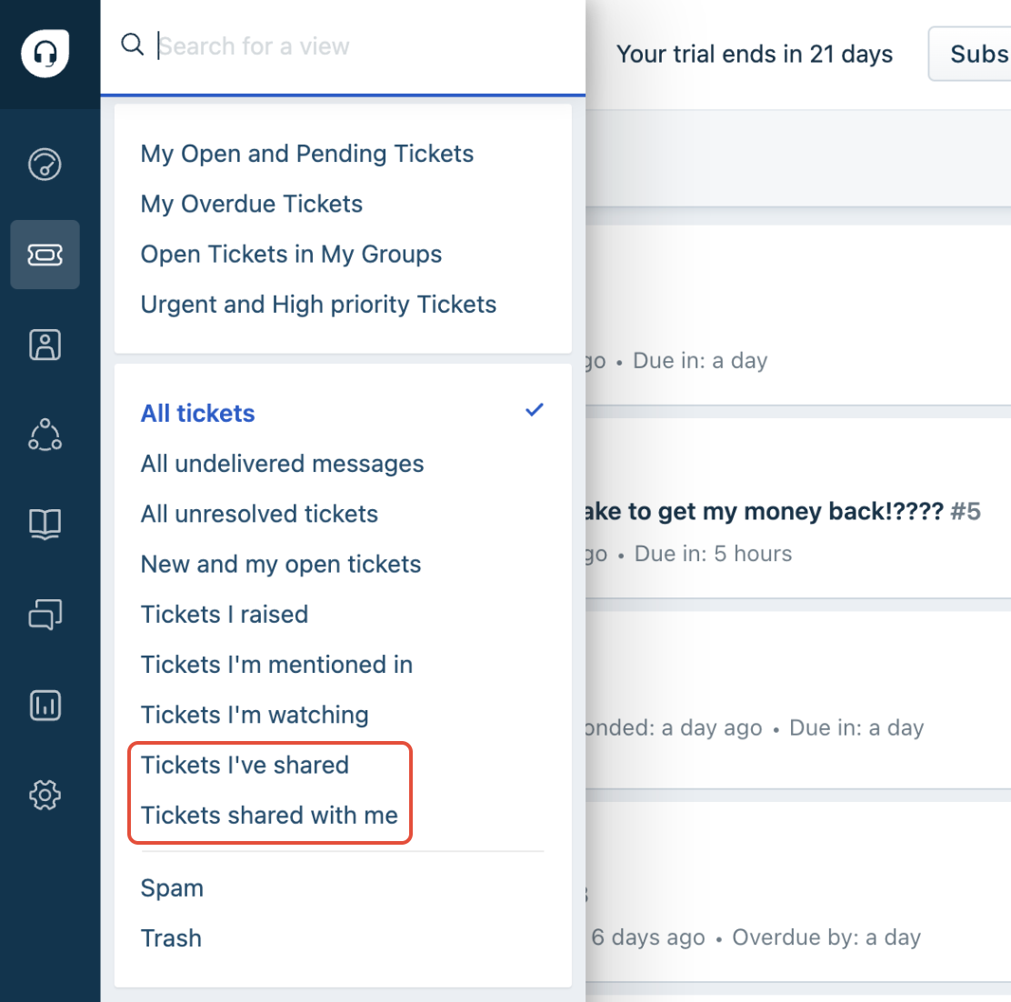 Viewing shared tickets in Freshdesk