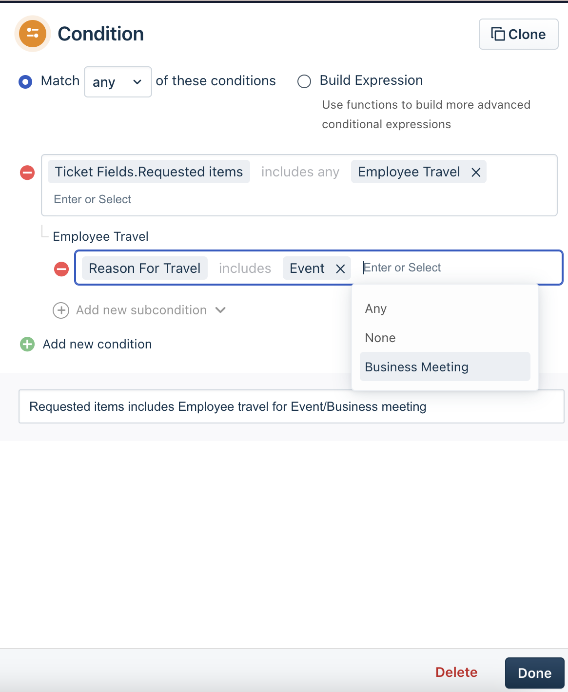 Condition for automation based on a specific field in a service item