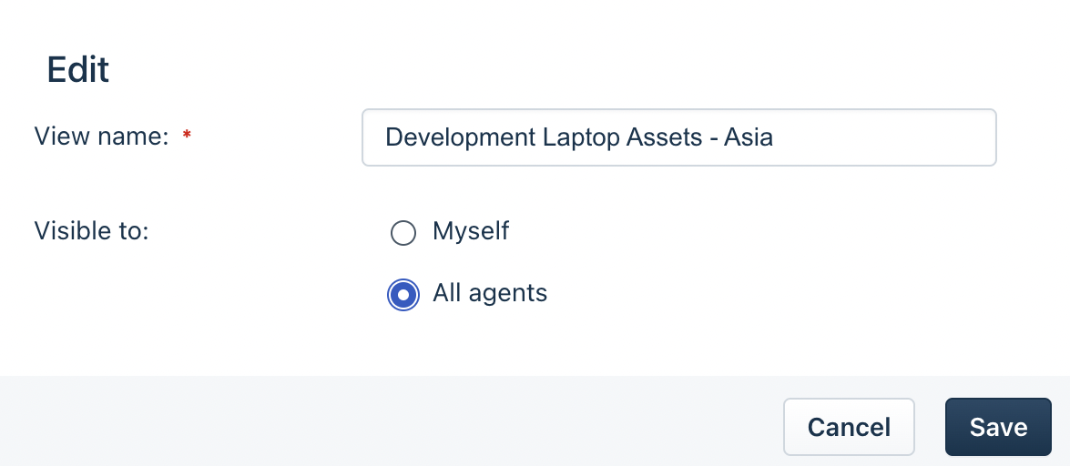 Sharing a custom asset view with other agents