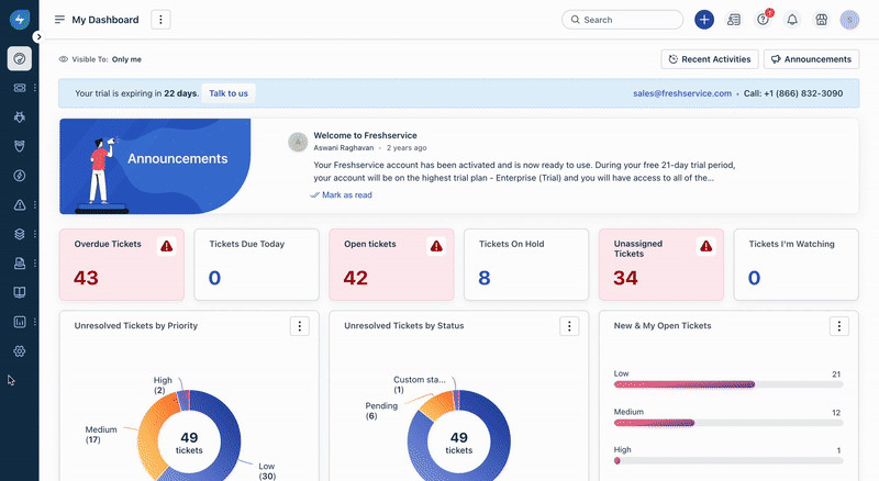 Scheduling and posting announcements in Freshservice