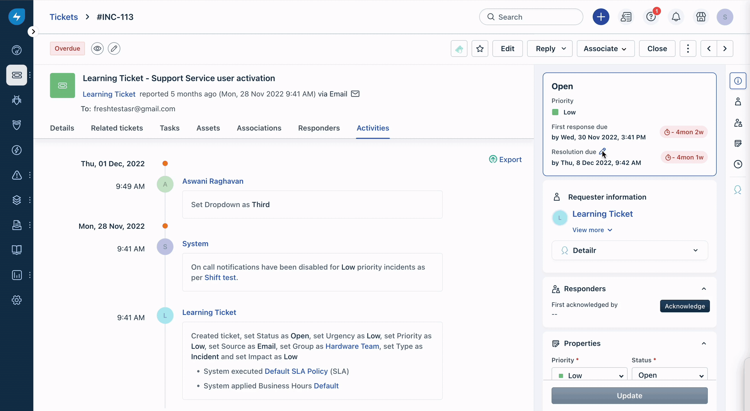 Modifying the due date of a ticket in Freshservice