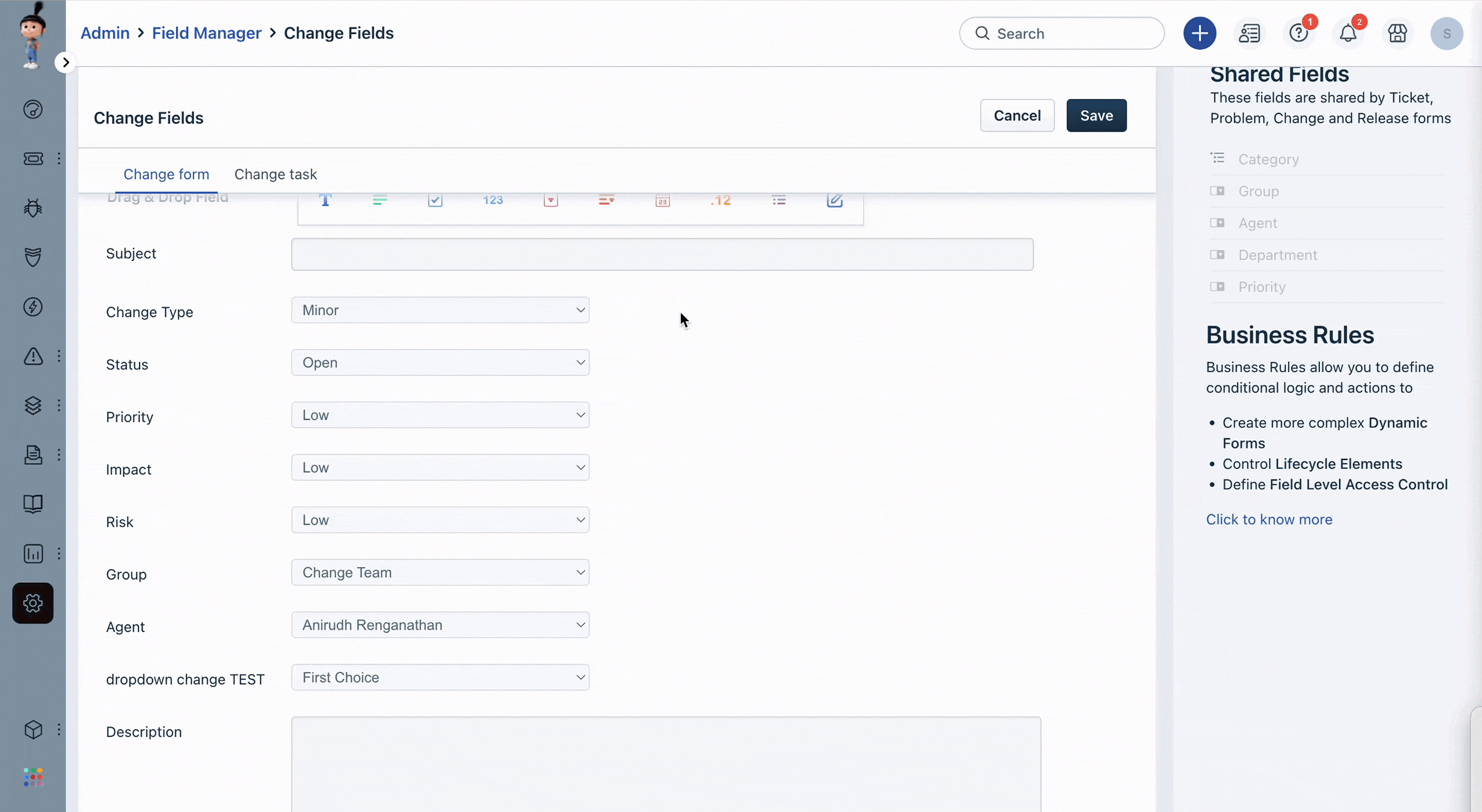 Adding custom Change types in Freshservice