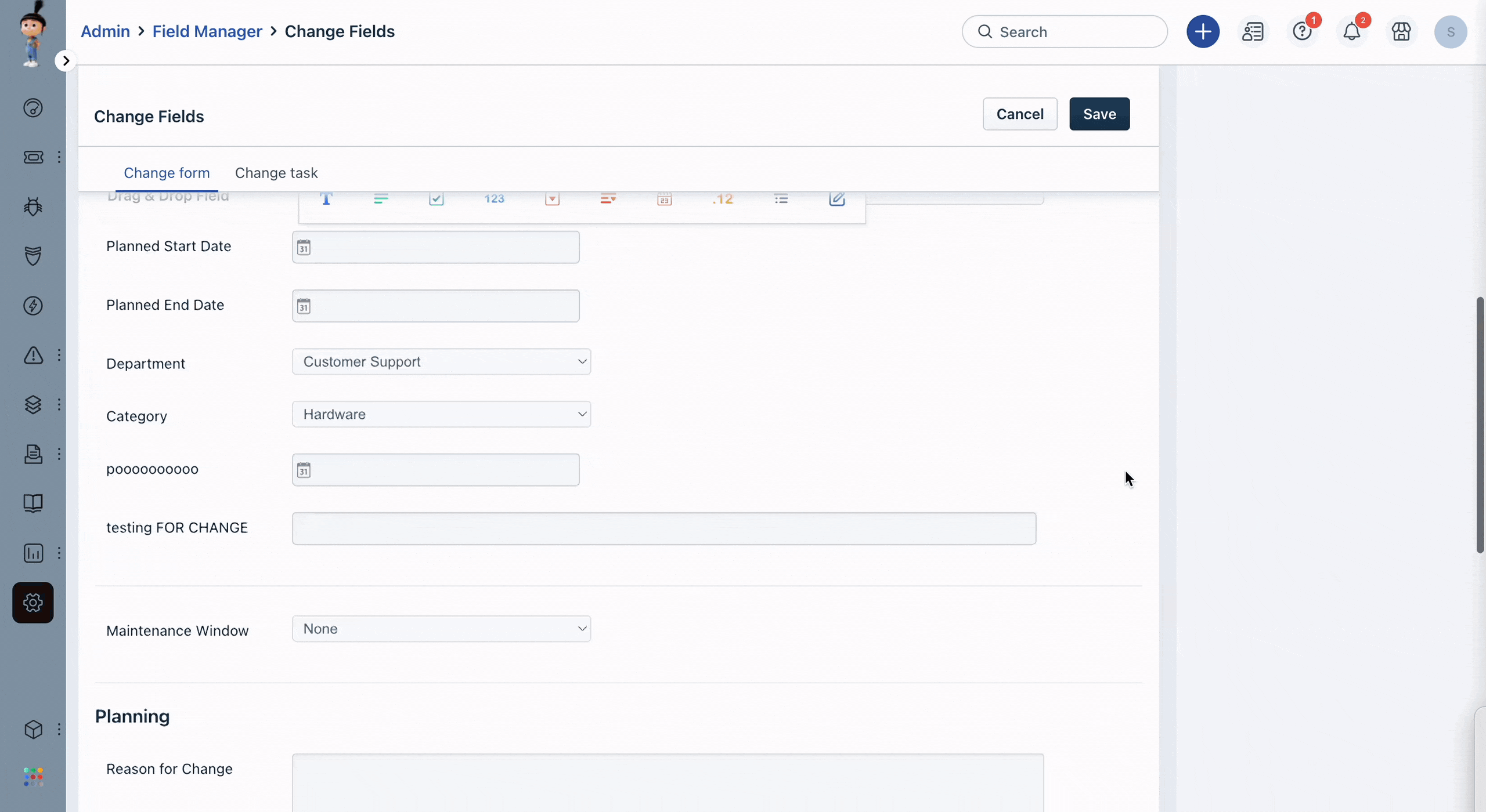 Adding custom fields for Planning section.