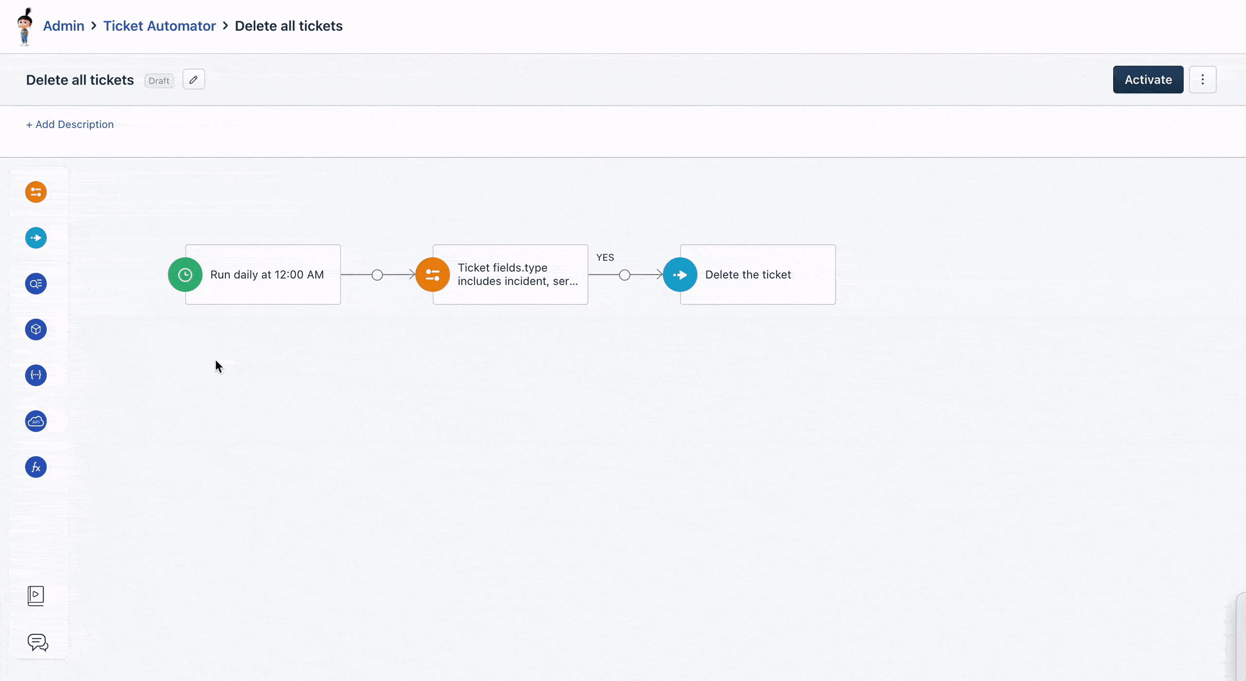 Delete multiple tickets in Freshservice using Scheduled workflow