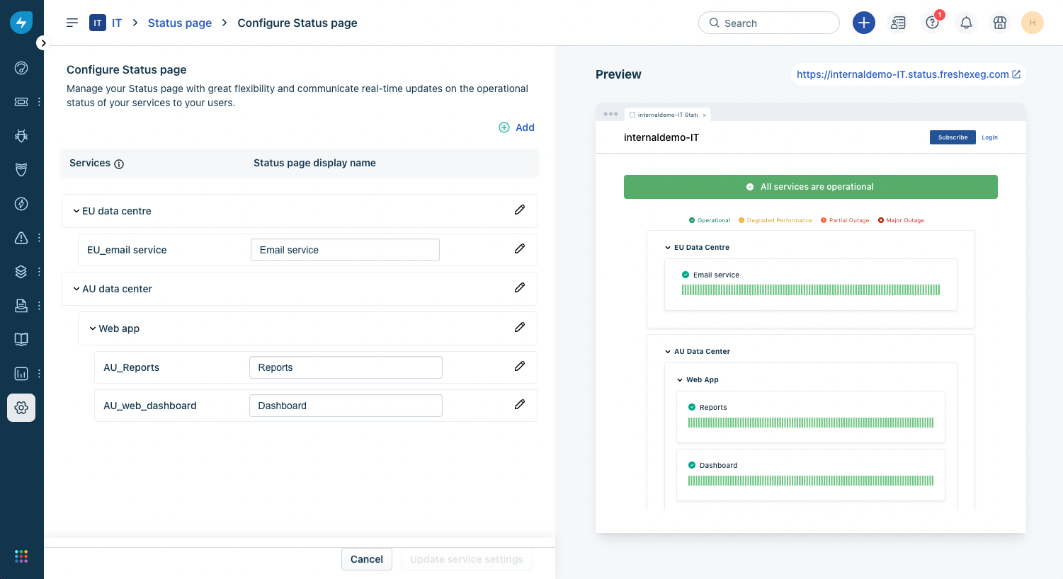 Setting up the Status Page Freshservice