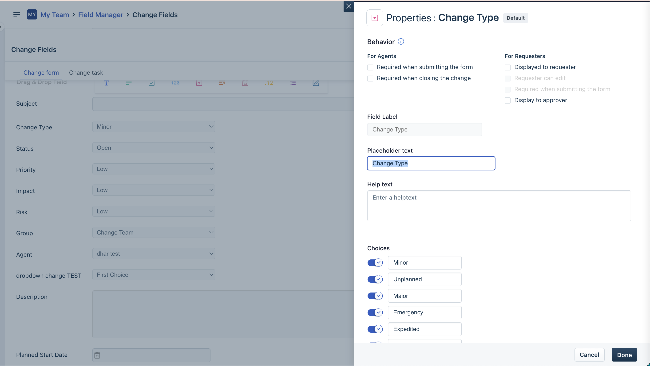 Change Type in Freshservice