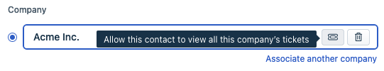 The ticket icon lets you toggle whether the contact can view the company's tickets.
