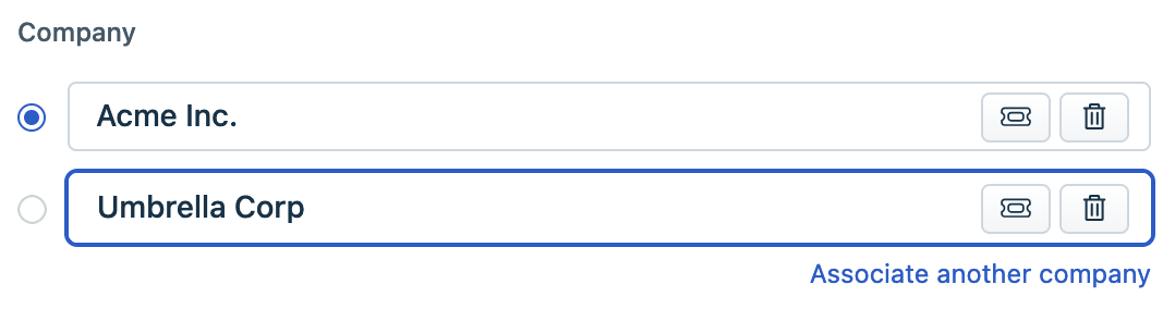 Multiple companies with one selected as Primary.