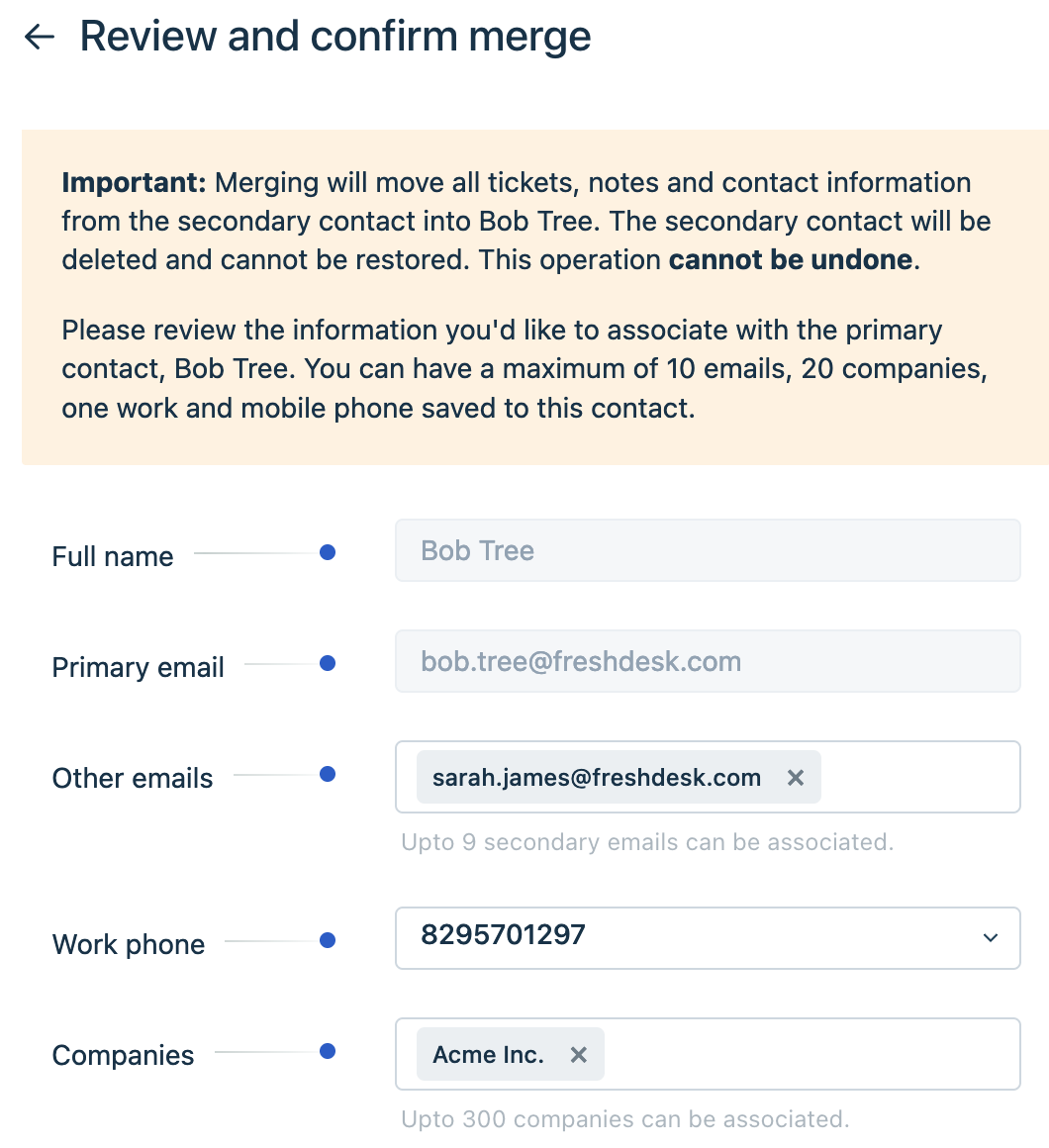 The review and confirm merge panel.