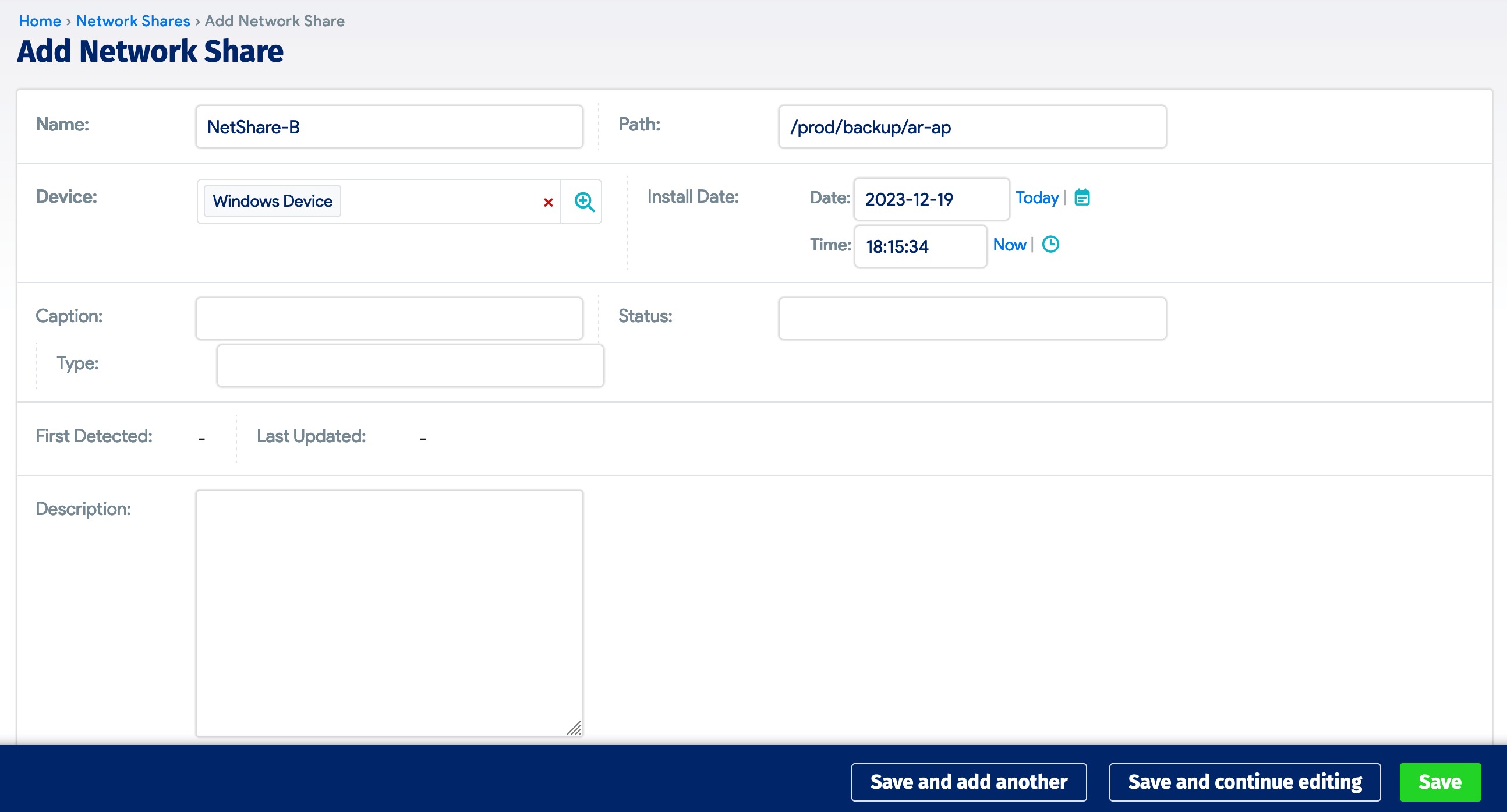 Network Shares actions