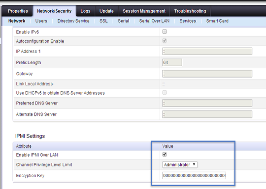 Make sure IPMI over LAN is enabled