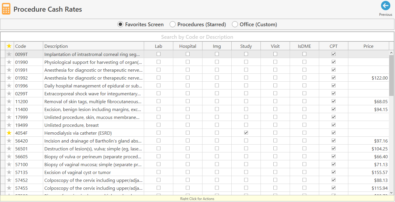 Settings / Billing / Procedures & Cash Rates EHRez Help Center English