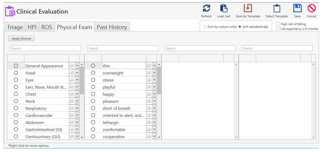 How to document the physical exam information in the "Clinical