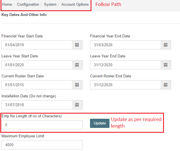 Employee Number is bigger than the configured Employee Number size