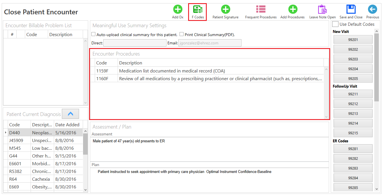How to add the F codes? EHRez Help Center English