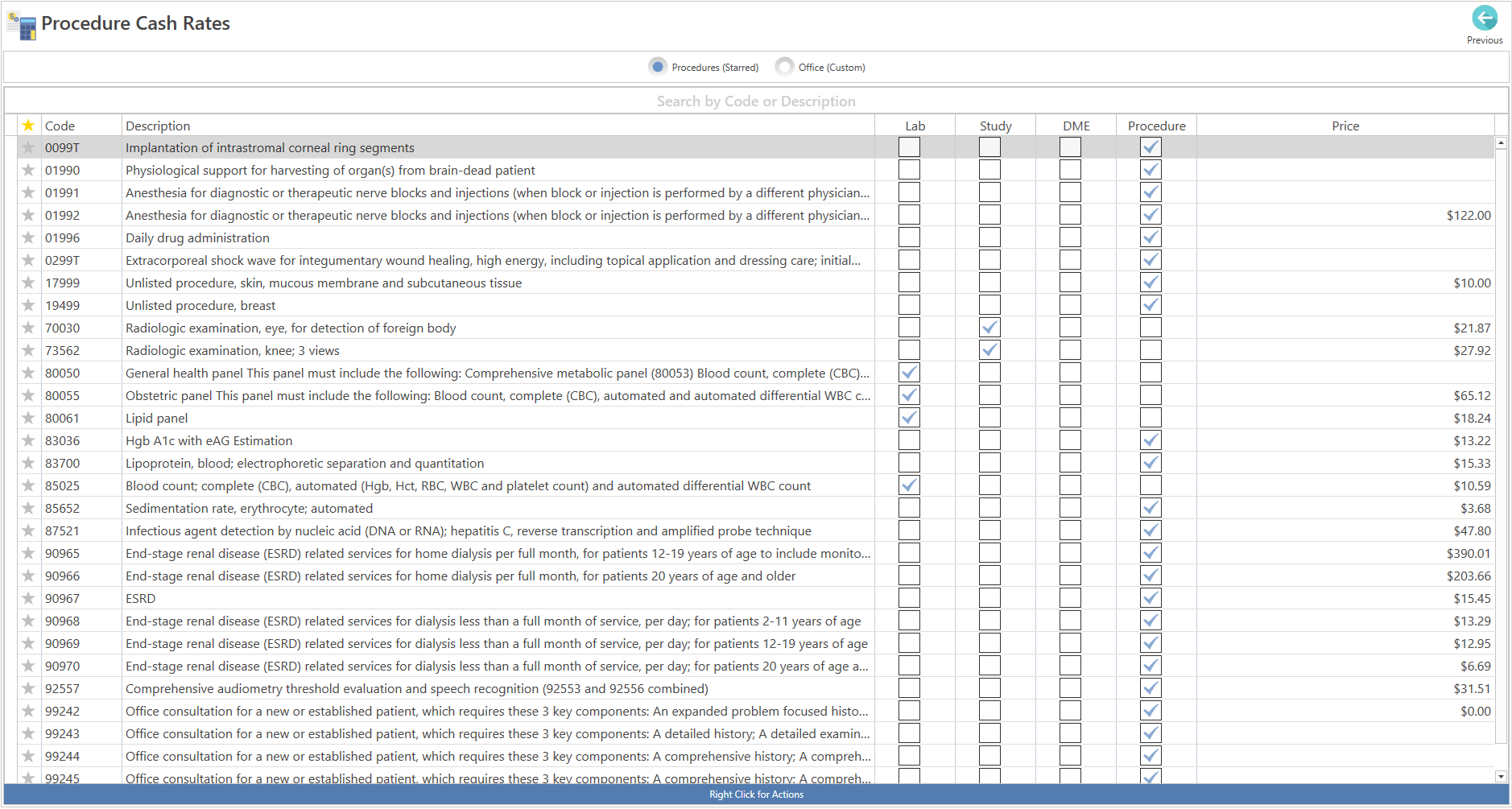 Settings / Billing / Procedure Cash Rates EHRez Help Center Español