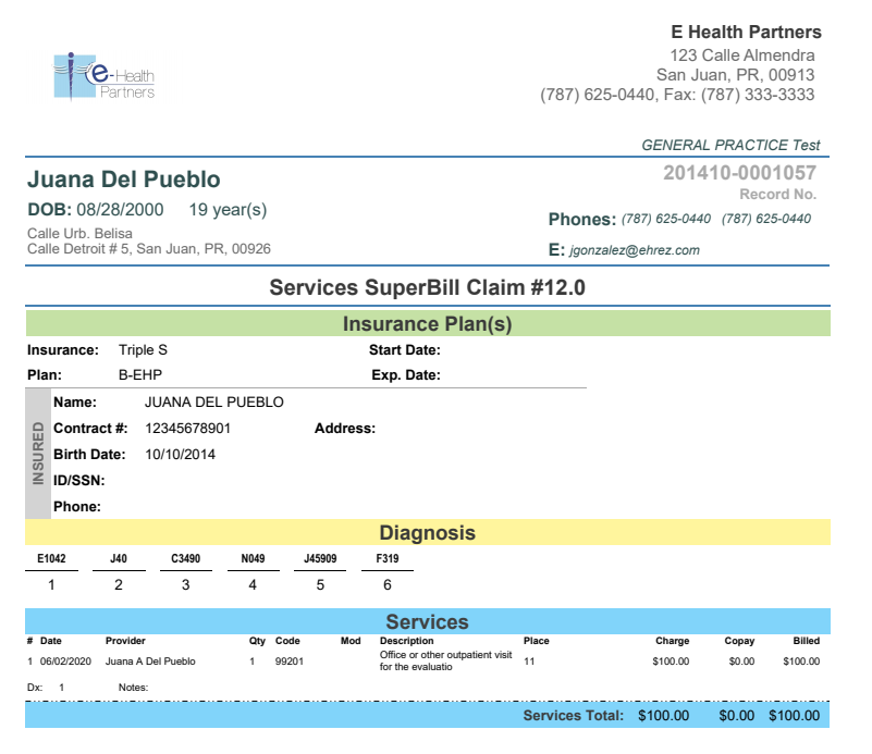 Billing / Print / Super Bill EHRez Help Center Español