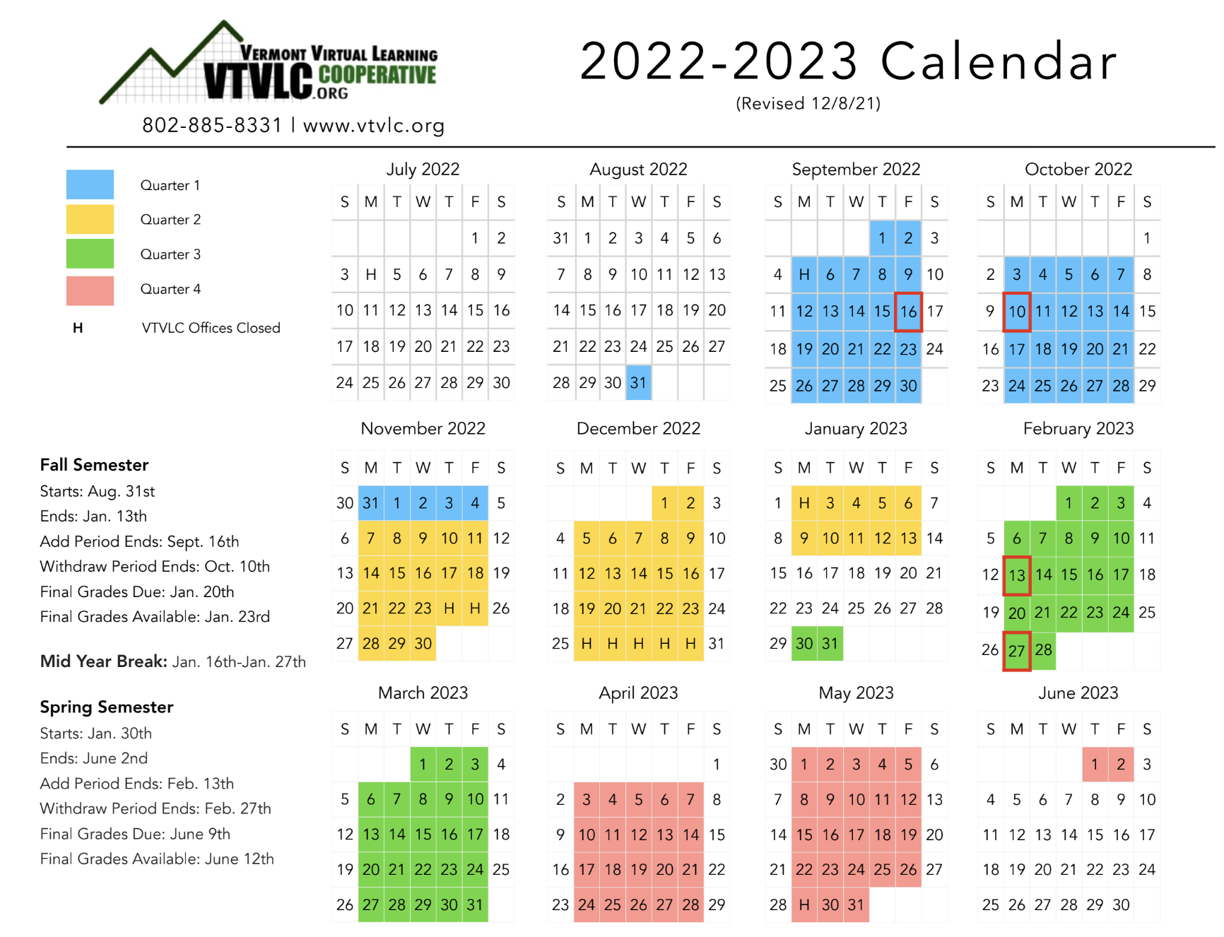 VTVLC Academic Calendar : VTVLC Help Desk