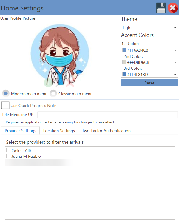 Main Menu / Activity / User Settings / Home Settings : EHRez Help ...